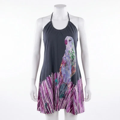 H&M Divided Neckholder Kleid S Schwarz Pink Vögel Grafik Print Festival Sommer - Bild 1 von 4