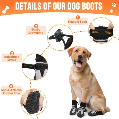 Dog Shoes for Injured Paws Waterproof Anti-Slip w Reflective Strips Black 2pcs