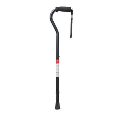 Mobility Aluminum Offset Handle Cane with Foam Handle, Adjustable Height, Black