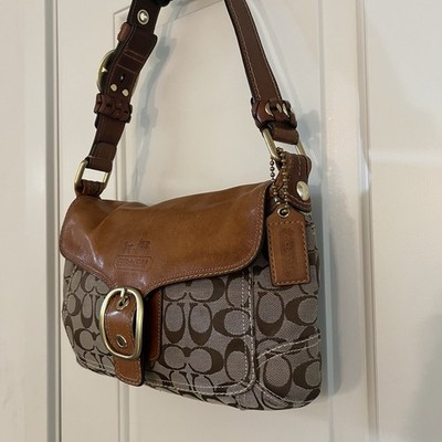 Vintage Coach Signature Brown Bleeker Buckle Flap Shoulder Bag