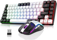 K84 Wireless Keyboard and Mouse Combo, LED Rainbow Backlit Rechargeable Battery,