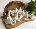 Vintage Taiwan Fine Bone China Krippenfiguren Holz Krippe 13-teiliges Set