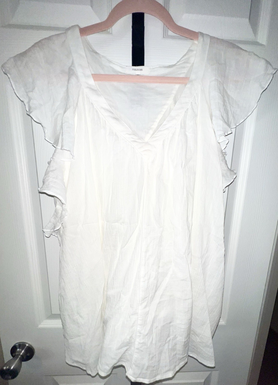 Maurice’s Women’s White V Neck Flutter Sleeve Blouse Size XL