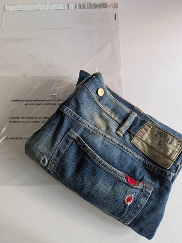 Polo Ralph Lauren Jeans Pants Patchwork Distressed Denim 38x30 Suspender Buttons - Picture 18 of 18