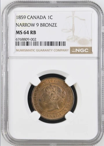 Canada, 1859 Cent, Graded NGC MS64 RB, Rare In This Condition