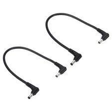 2 Pcs 1Ft Male to Male Plug 5.5 x 2.1mm 90 Degree DC Power Cable Black