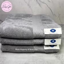 John Robshaw Gray Grey 3 Bath Towels Set 100% Cotton - NWT