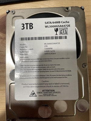WL 3TB 64MB Cache 7200RPM SATA 6.0Gb/s 3.5'' Internal Hard Drive - FOR PARTS ONLY