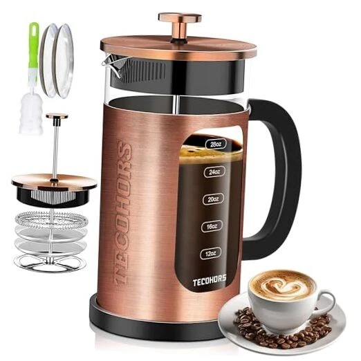 French Press Coffee Maker 34oz / 1 Quart 304 Stainless Steel Coffee Copper