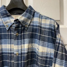 Weatherproof Vintage Men's Large Flannel Button-Down Shirt Blue Plaid Cotton