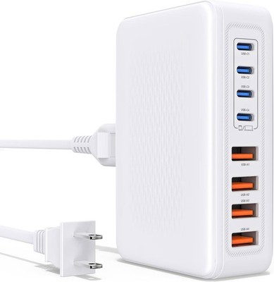 Essri 8-Port USB C Charging Station,65W GaN C Charger Block,PD 3.0 WHITE