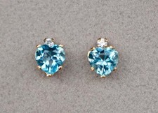 Heart Cut Simulated Blue Topaz Solitaire Stud Earrings In 14k Yellow Gold Plated
