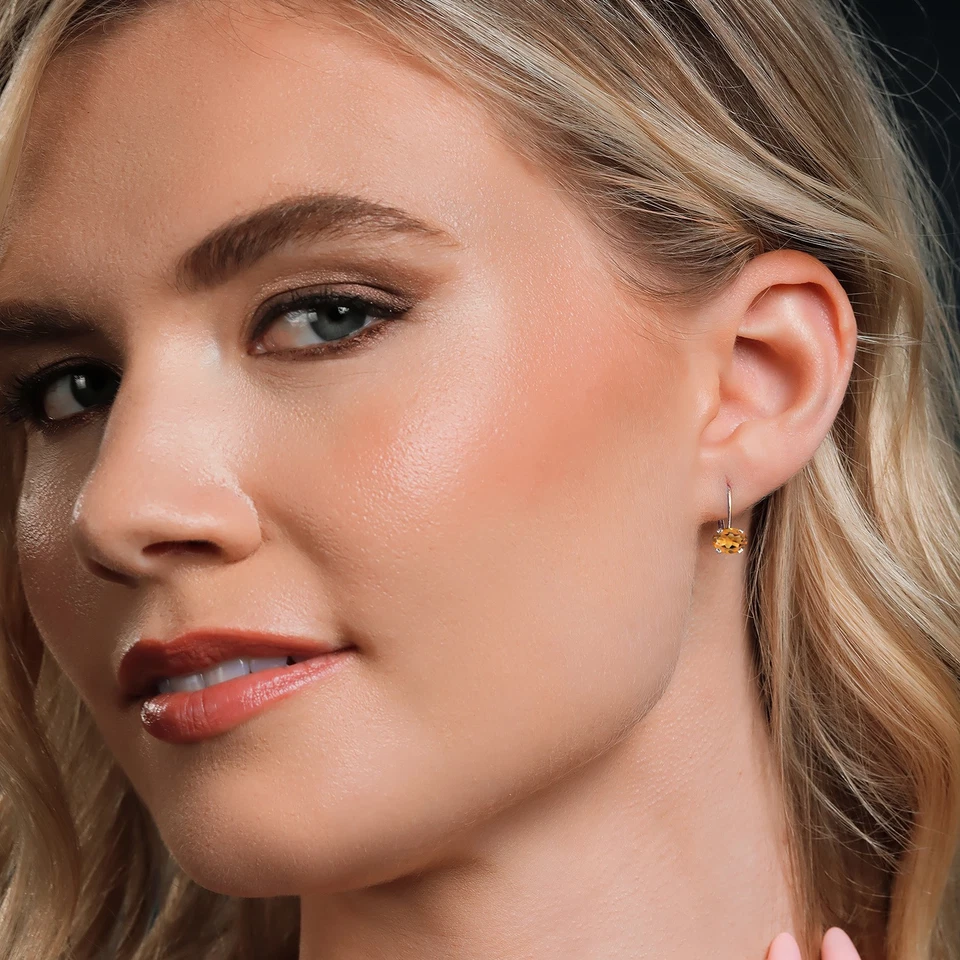 Pendientes ovalados naranja rojo Madeira citrino 1,40 quilates plata de ley 925 con cierre de palanca Foto 4 de 4