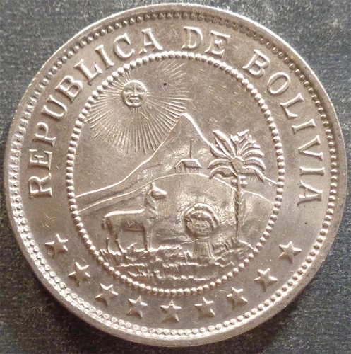 Bolivia, Cu-Ni 50 Centavos, 1939, toned - 第 2/2 張圖片
