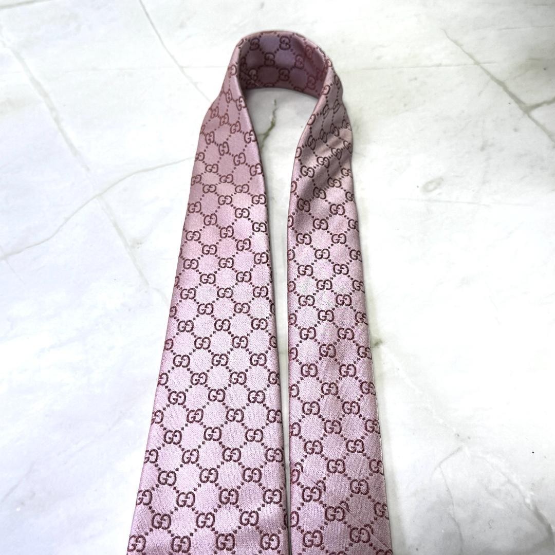 Gucci Necktie Tie 100% Silk Pink All-over GG Pattern 3.2 inches From Japan thumbnail 13