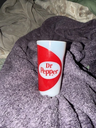 Vintage 1960's Dr Pepper Soda Opalescent Milk Glass Tumbler Advertising 5"