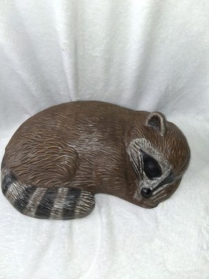 Ceramic Sleeping Raccoon Figurine. MCM. Vintage. Cute brown