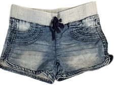 Shorts Denim Stretch Pull On Girls Size 10 Distressed Stitching Blue