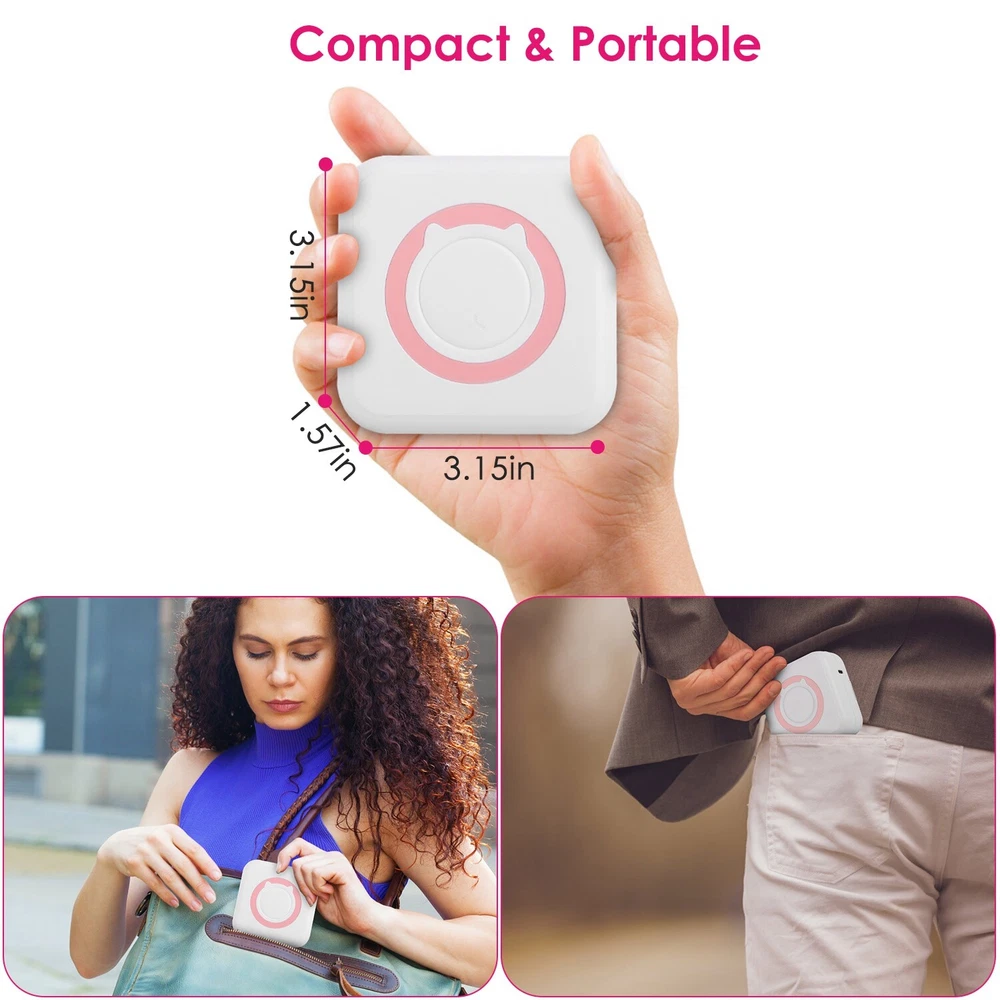 Portable Wireless Thermal Printer for Photo Printing Inkless Pocket Printer with Paper Portable Wireless Thermal Printer for Photo Printing Inkless Pocket Printer with Paper