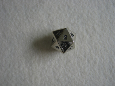Metal dice die, d20 (Silver Color)