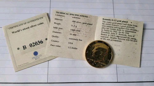 Kennedy Silver Half Dollar 24Kt Gold Electroplated 1972 Uncirculated