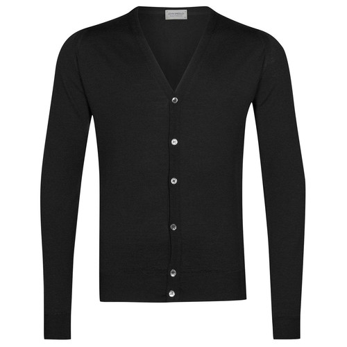 John Smedley Men's Petworth Longsleeved V-Neck Cardigan, Black