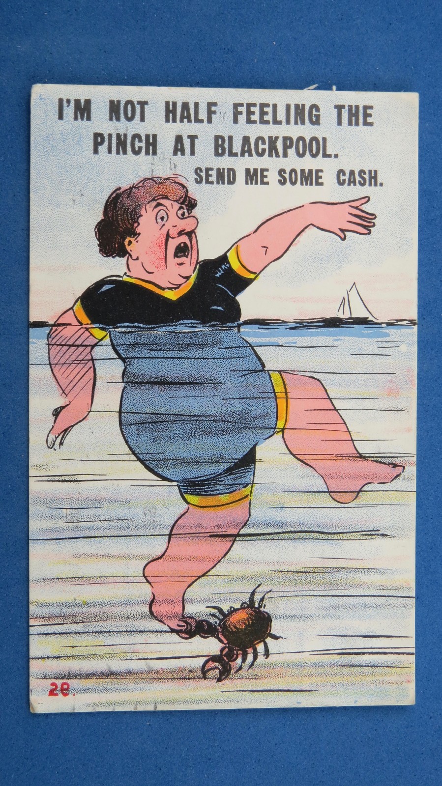BLACKPOOL Comic Postcard 1919 CRAB Claw Pinching Bathing Beauty Toe