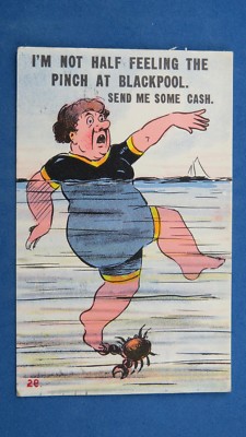 BLACKPOOL Comic Postkarte 1919 KRABBE Kralle Kneifen Baden Schönheit Zehenpartie BARGELD Kneife