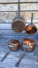 Lot de 4 Casseroles en Cuivre Poêle XIXeme Cuisine Vintage Art Populaire