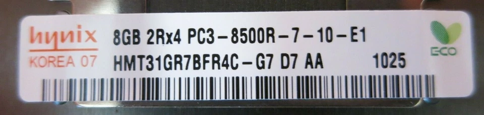 Hynix HMT31GR7BFR4C-G7 H132M 24GB (3x8GB) PC3-8500 DDR3 ECC CL7 240P Memory - Image 3 of 4