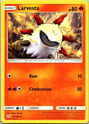 Larvesta 34/236 Uncommon Pokemon Sun & Moon Cosmic Eclipse Mint