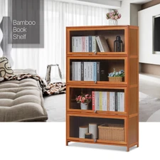 32"Bamboo 4-Layer Flip-Up [ACRYLIC DOORS] Bookshelf Toys Figures Display Cabinet