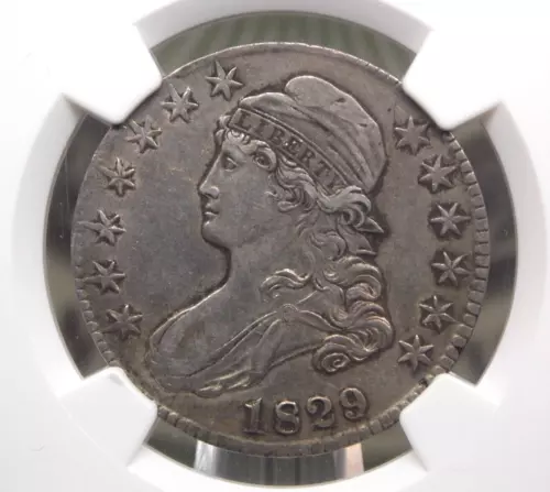1829/27 Capped BUST Silver Half Dollar O-101a 50c NGC AU50 #001 About Unc ECC&C