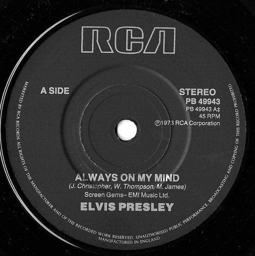 Elvis Presley - Always On My Mind - gebrauchte Vinyl Schallplatte 7 - S2508z