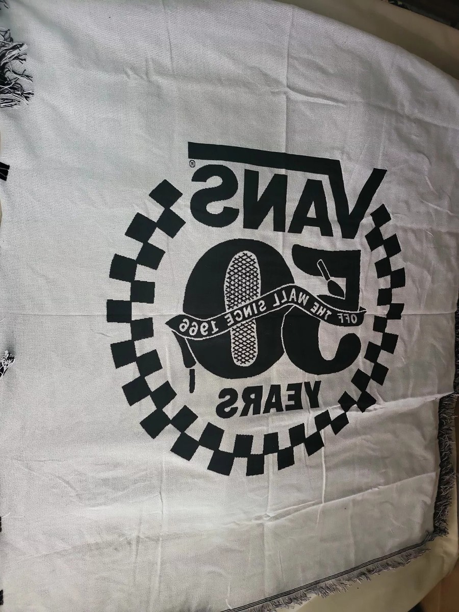 Vans 50 Years Woven Fringe Edge Throw Blanket-Black/White-53