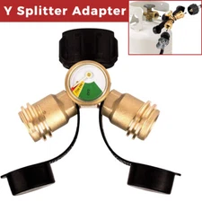 Propane Tank Y Splitter Adapter to Connect 2 Heater/Stove w/Gauge Tee Connector
