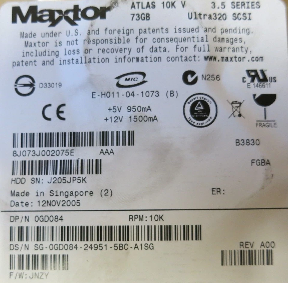 Maxtor 8J073J002075E 0GD084 73GB 10000RPM 8MB U320 SCSI 80 Pin 3.5" Internal HDD - Image 4 of 4