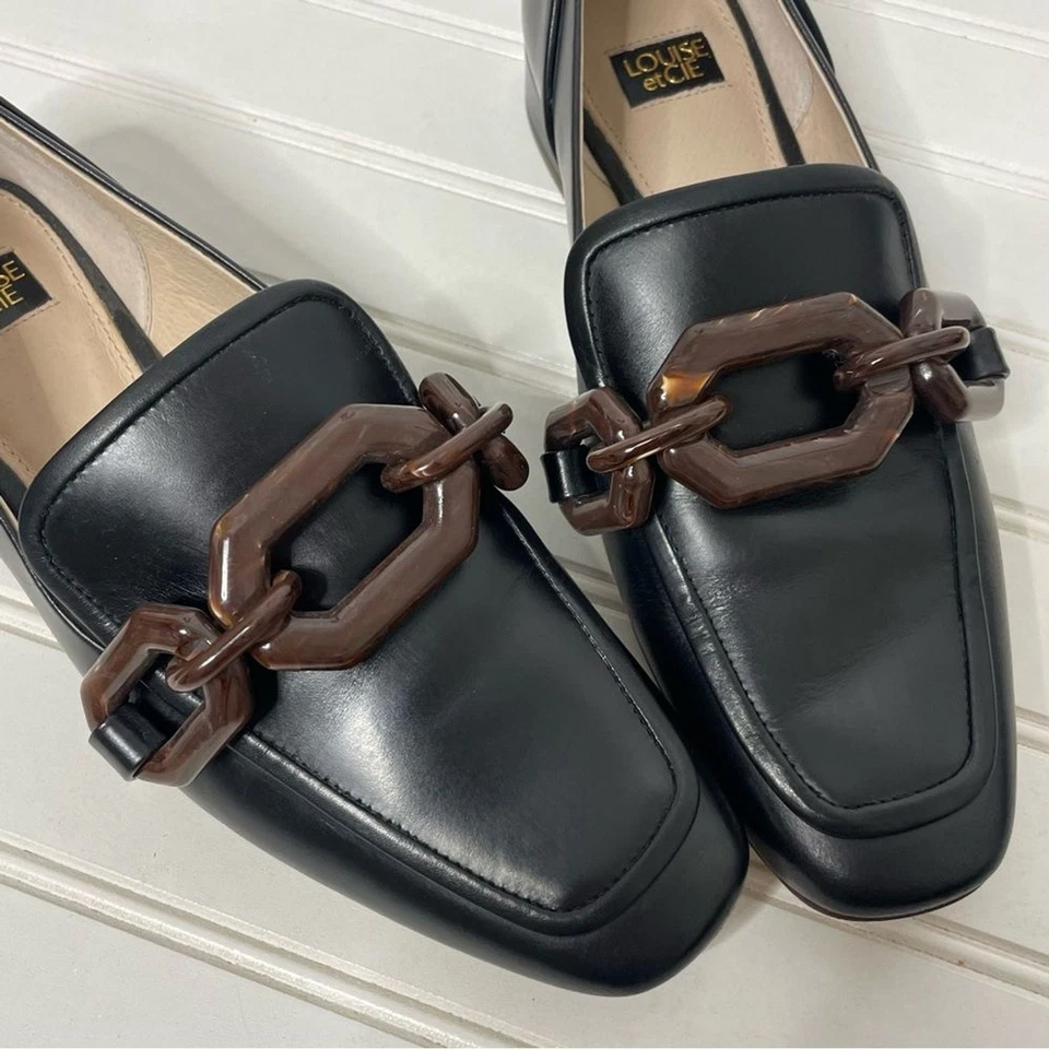 Mocasín clásico Louise et Cie Emlen cadena tortuga cuero negro 7,5 Foto 4 de 4