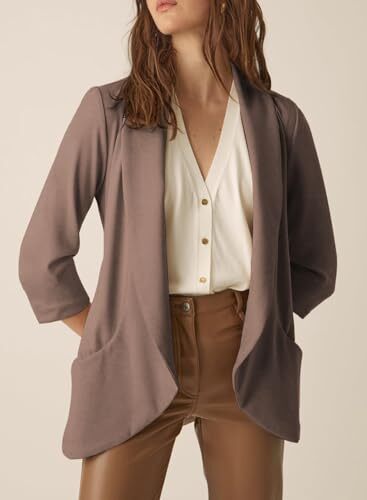 Womens 3/4 Sleeve Blazers Lightweight Open Front Cardigan Jacket Small Taupe - Picture 3 of 7