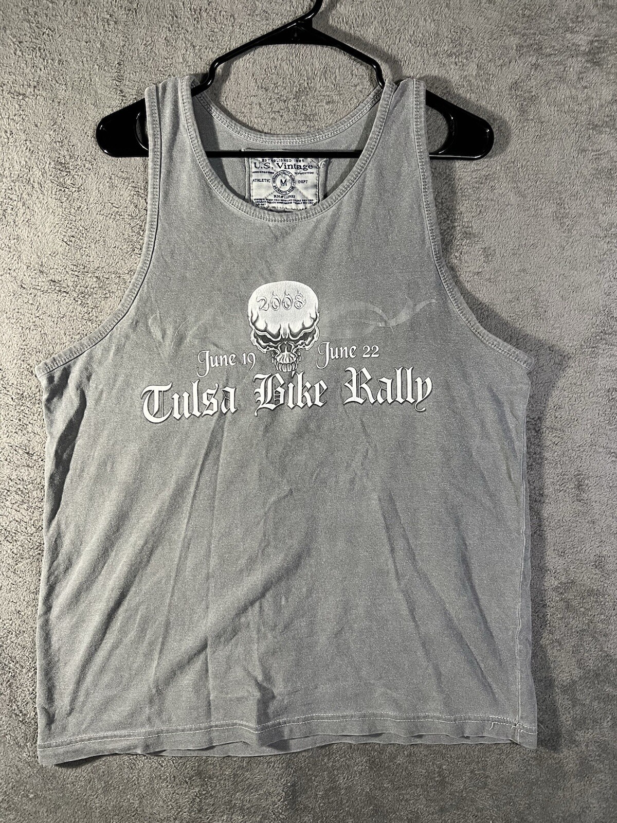 U.S. Vintage 2008 Tulsa Bike Rally Y2K Style Graphic Design Size Médium Gray