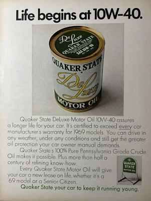 1960s Quaker State Motor Oil 10W-40 Car Running DE Luxe SAE Vintage Print Ad