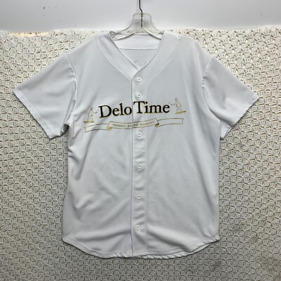 Delo Time  White Baseball Jersey Button Up Short Sleeve Men s Size Large