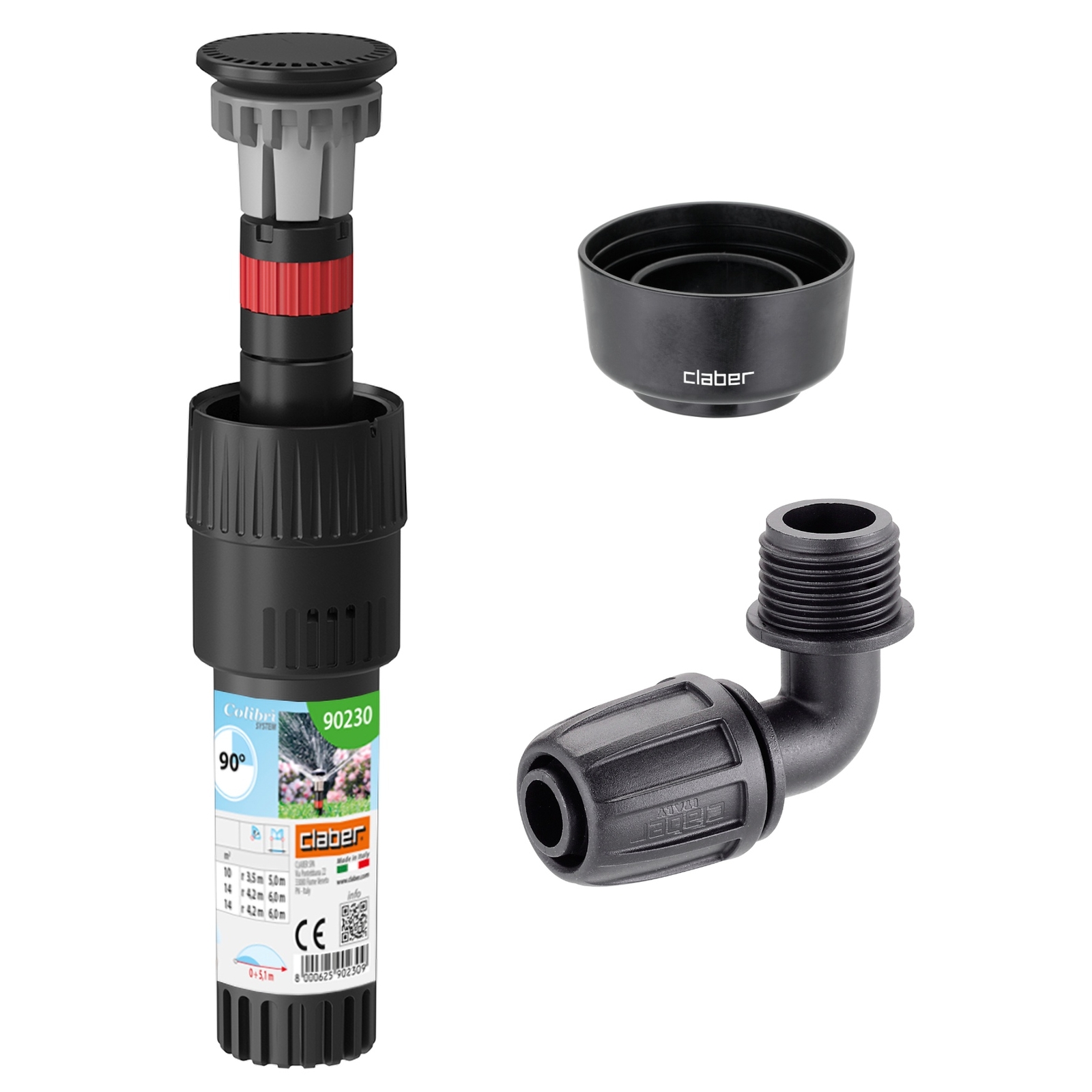 Colibri 90230 90° Pop-Up Sprinkler, Elbow Connector & Collar Guard Bundle