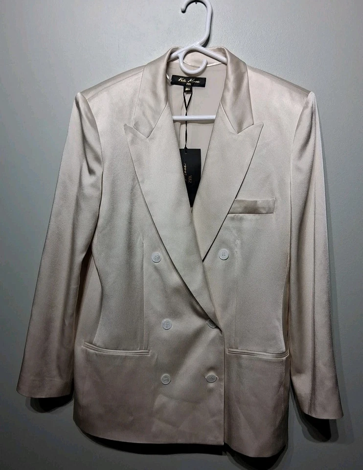 Blazer Zara X Kate Moss Marfil Doble Pecho Satinado Talla M Foto 2 de 4