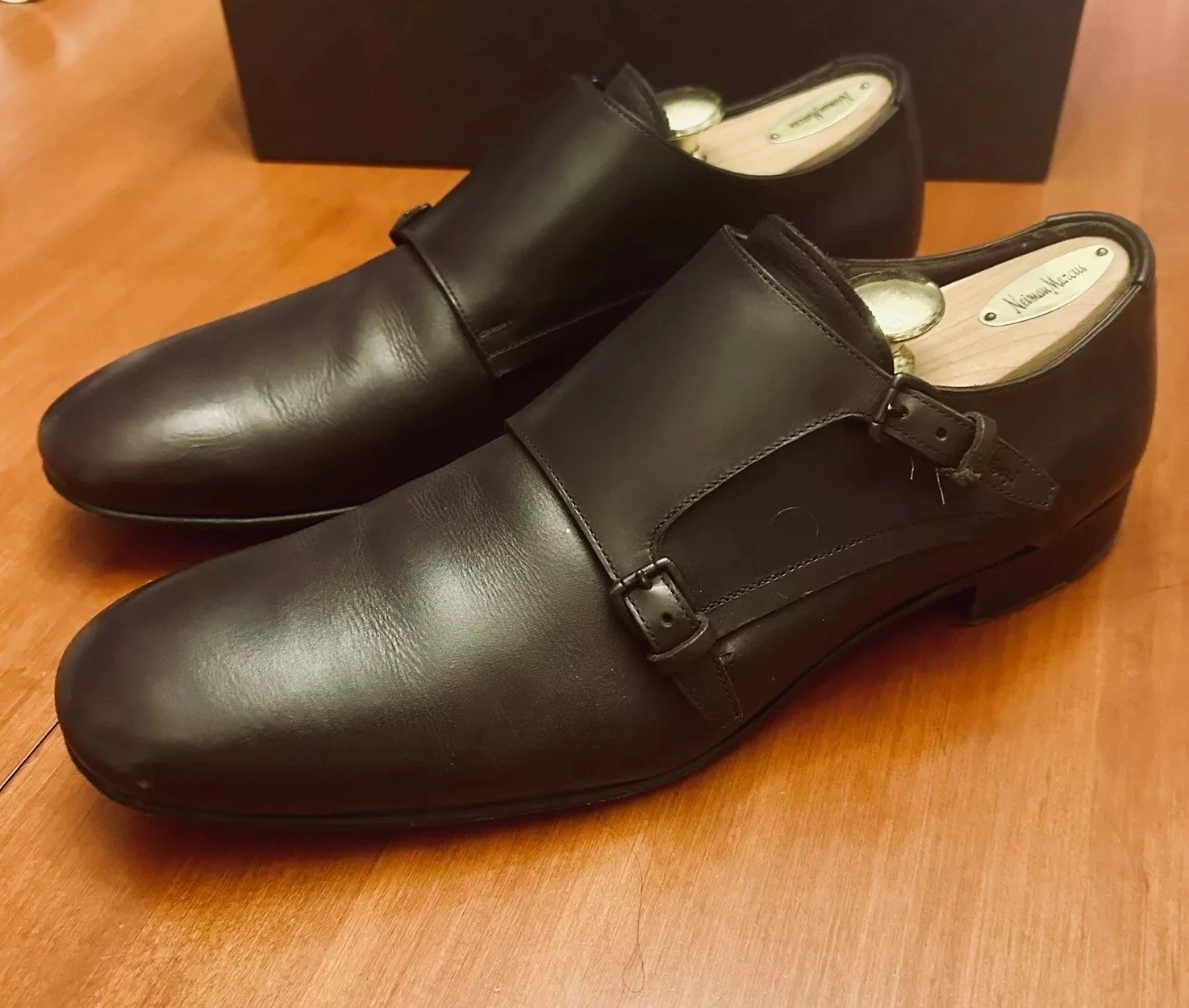 Chaussures habillées italiennes YSL Yves Saint Laurent marron foncé double bride moine 43=10