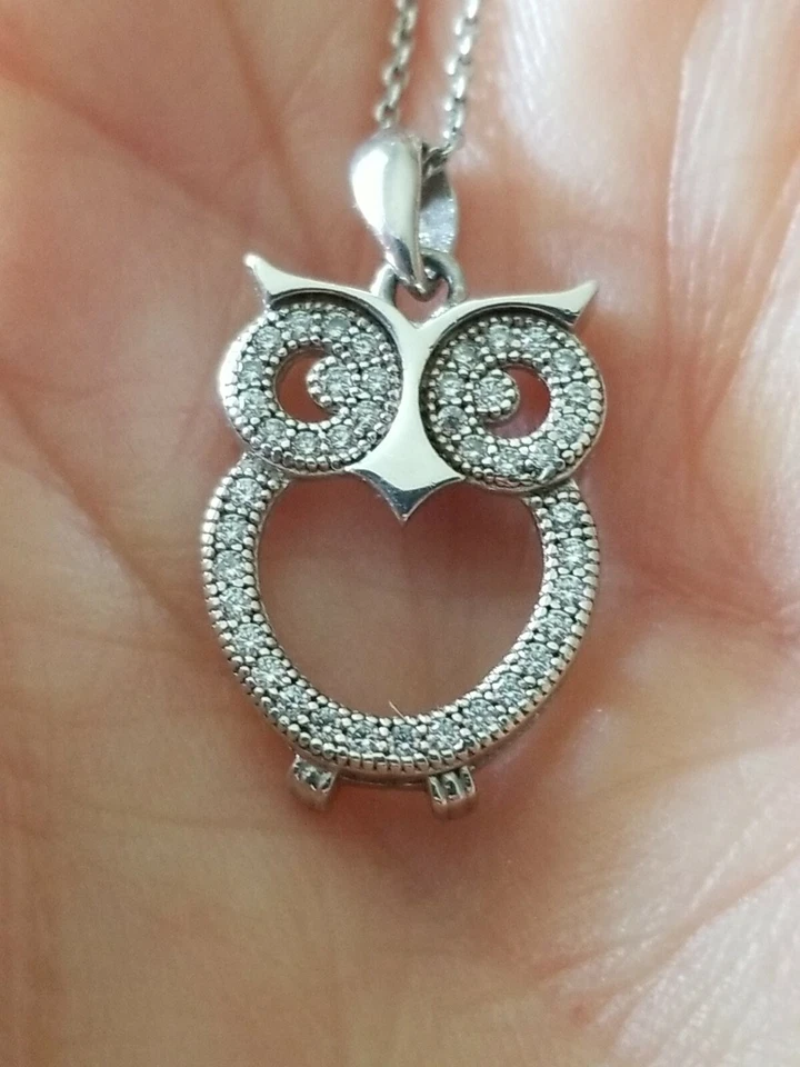 IBB LONDON BÚHO ESTERLINA/PLACA DE RODIO CON 42 DIAMANTES GENUINOS/CADENA ESTERLINA DE 18" Foto 2 de 4