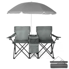 Folding Camping Outdoor Picnic Double Chair with Umbrella Table Cooler Beach New