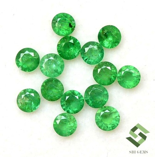 2.75 mm Natural Emerald Round Cut Lot 14 Pcs 1.05 CTS Untreated Loose Gemstones - Picture 2 of 6