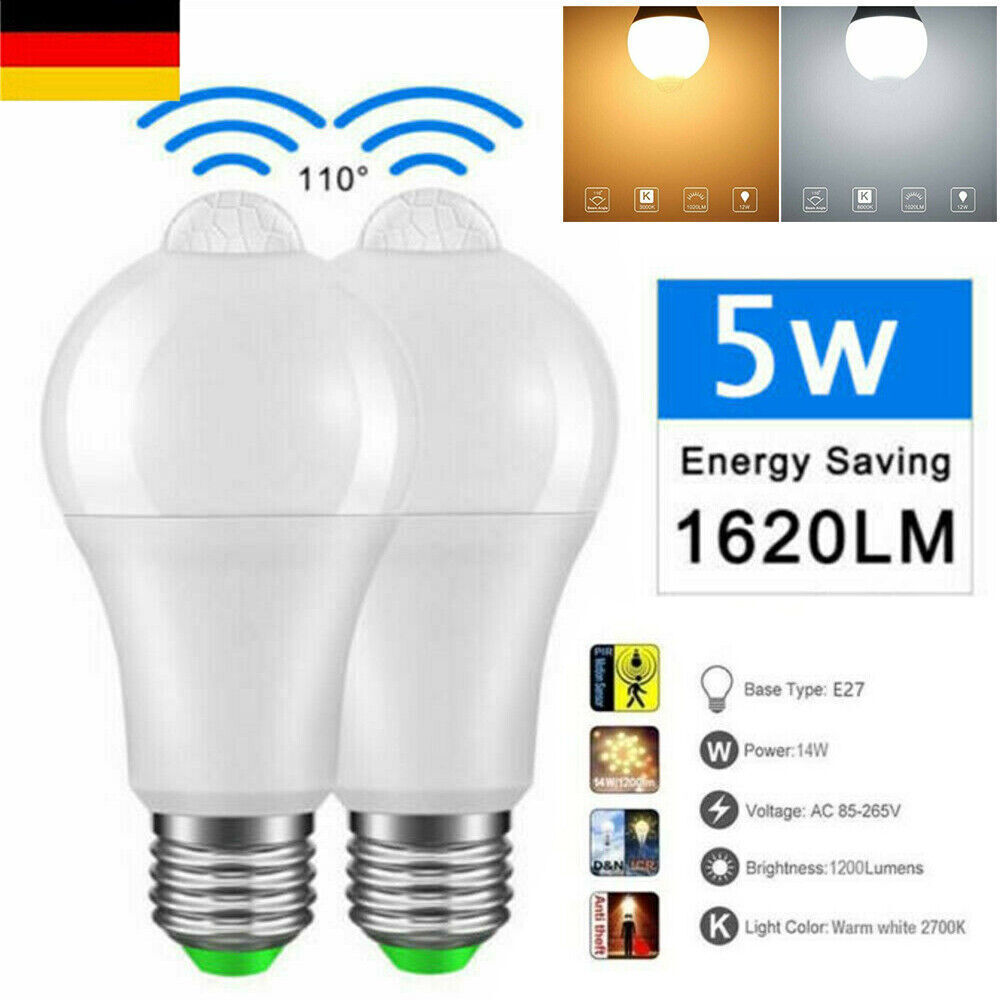 4x E27 LED Birnen Mit Bewegungsmelder | 12W Warmweiß 3000K | PIR Sensor | Für Flur, Garage, Treppe