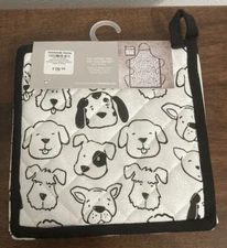 Apron & Pot Holder Set Dog Black & White Kirklands Home NWT 100% Cotton Kitchen